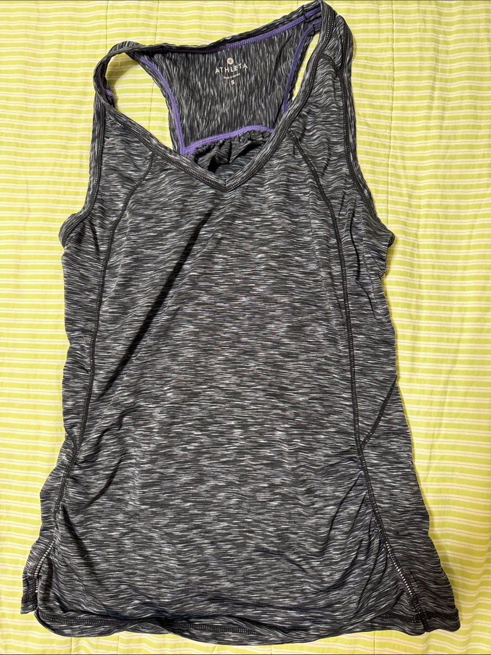 Athleta Gray Space-Dye Racerback Tank with Purple Trim